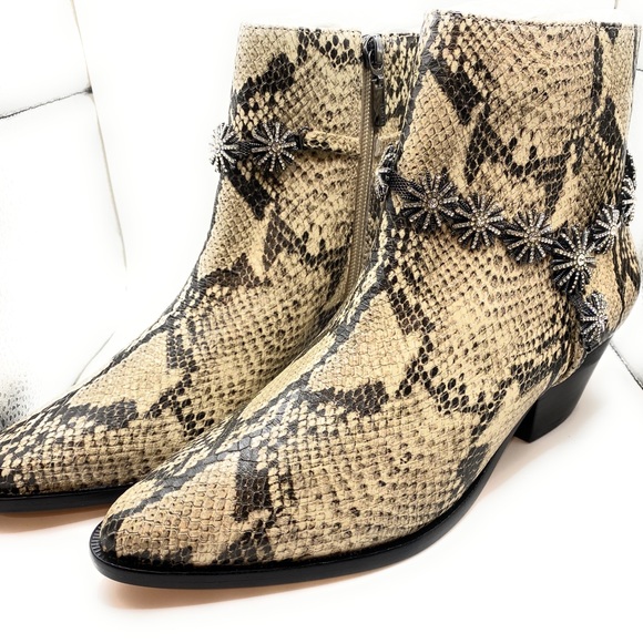 SCHUTZ | Shoes | Schutz Natiely Snakeembossed Leather Booties Natural ...